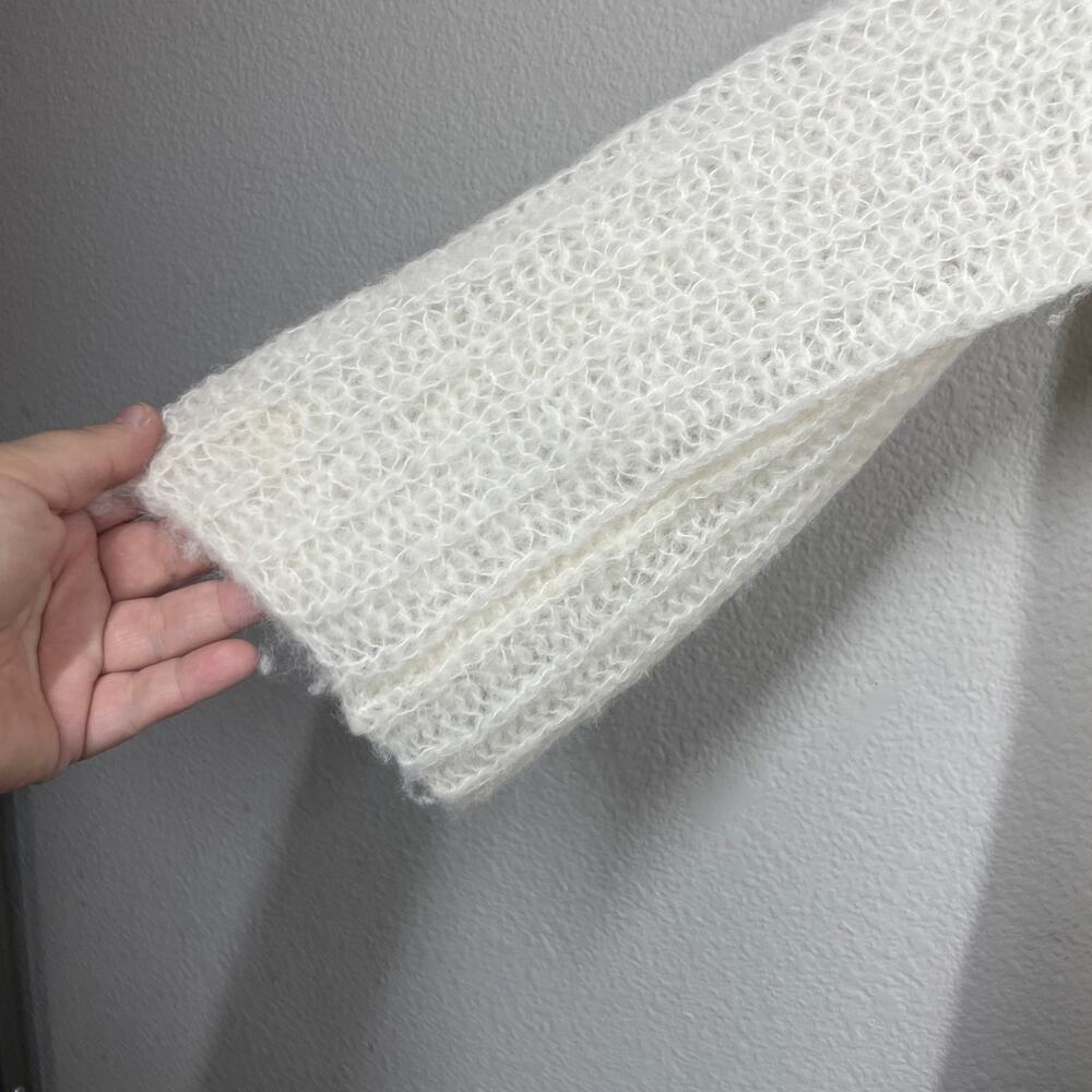 Meadow Rue Medium Alpaca Sweater Ivory V Neck Chunky Sheer Knit Long Sleeves - Picture 4 of 8